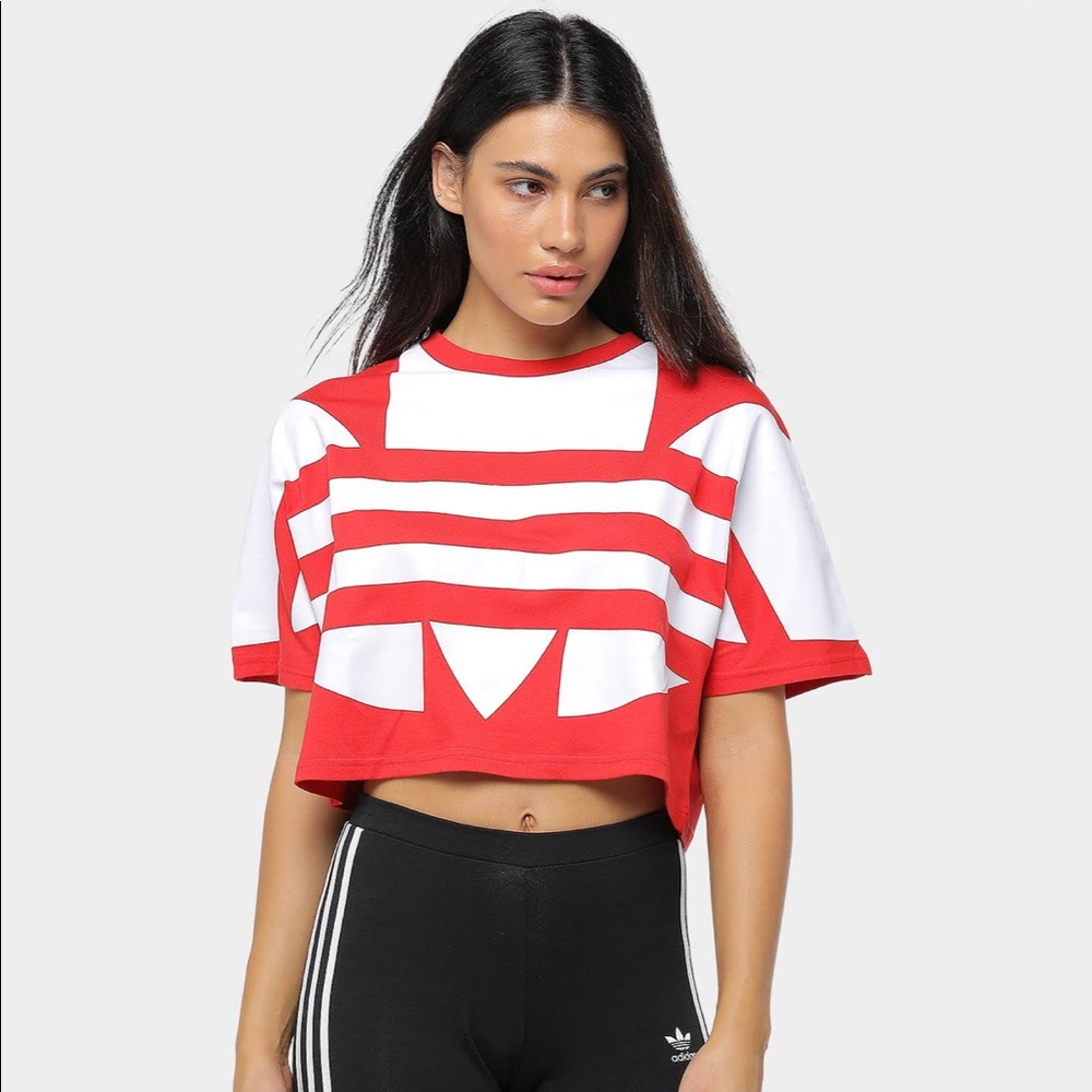 Adidas Large Logo Red Cropped T-Shirt